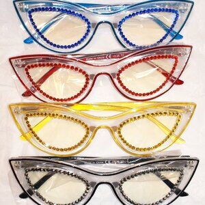 2.25 STRENGTH SET OF FOUR PAIR CAT EYE READING GLASSES 4 COLORS